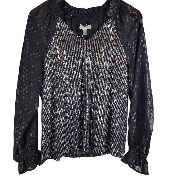NWT Cupio Sequin Bodice Blouse Party, Whimsigoth, Dark Coquette, Dark Glam Sz L - Picture 5 of 15